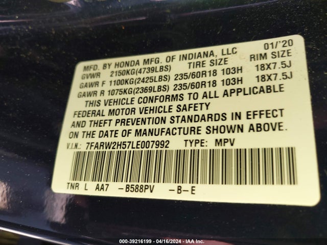 Honda Cr-v Awd Ex 2020 7FARW2H57LE007992 Image 9