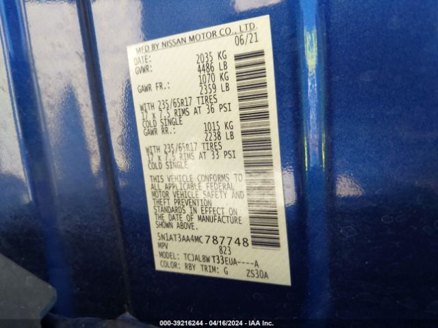 5N1AT3AA4MC787748 Nissan Rogue S Fwd