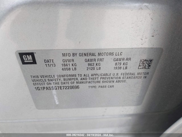 Chevrolet Cruze Ls Auto 2014 1G1PA5SG7E7220696 Image 9