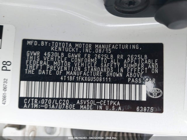 Toyota CAMRY XSE 2016 4T1BF1FKXGU508111 Image 9