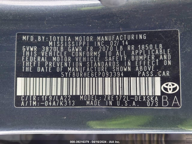 Toyota Corolla S Premium 2014 5YFBURHE6EP093394 Image 9