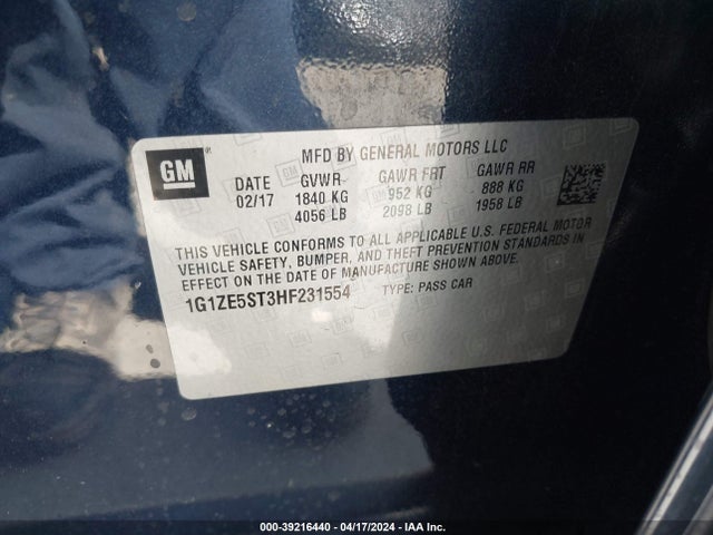 Chevrolet MALIBU 1LT 2017 1G1ZE5ST3HF231554 Image 9