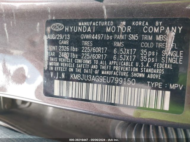 KM8JU3AG9EU799150 Hyundai TUCSON SE