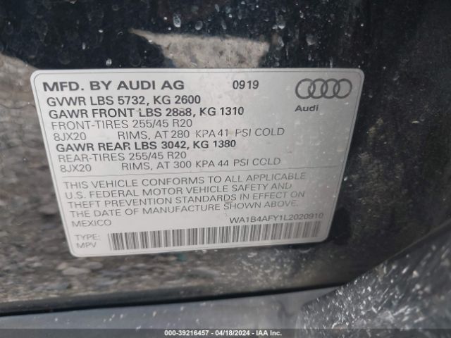 WA1B4AFY1L2020910 Audi Sq5 Premium Plus Tfsi Quattro Tiptronic