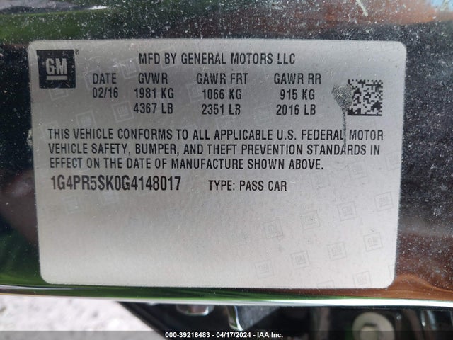 1G4PR5SK0G4148017 Buick Verano Convenience Group