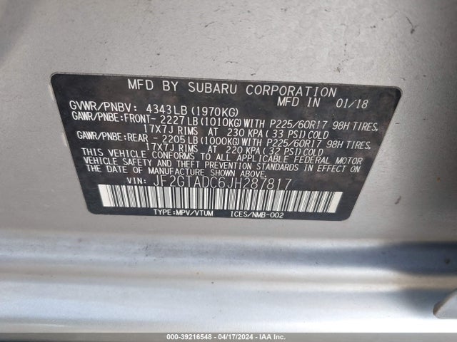 JF2GTADC6JH287817 Subaru Crosstrek 2.0i Premium