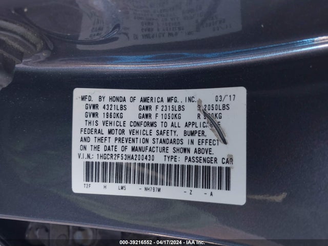 Honda Accord Sport 2017 1HGCR2F53HA200430 Image 9