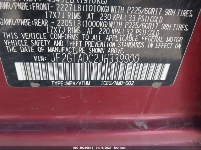 Subaru Crosstrek 2.0i Premium 2018 JF2GTADC2JH339900 Image 9