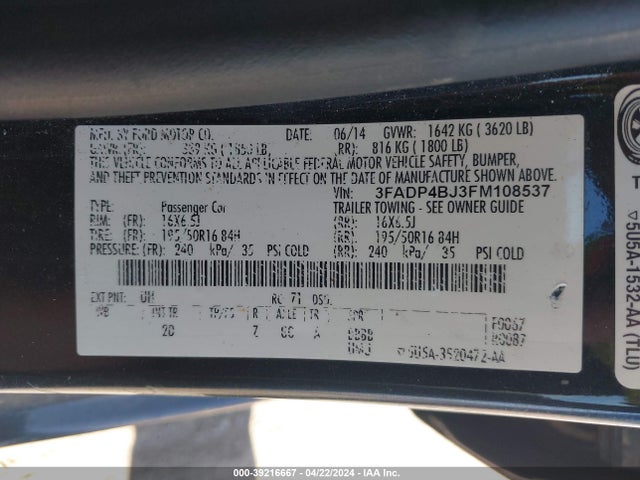 Ford FIESTA SE 2015 3FADP4BJ3FM108537 Image 9
