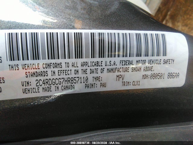 2C4RDGCG7HR857110 Dodge Grand Caravan Sxt