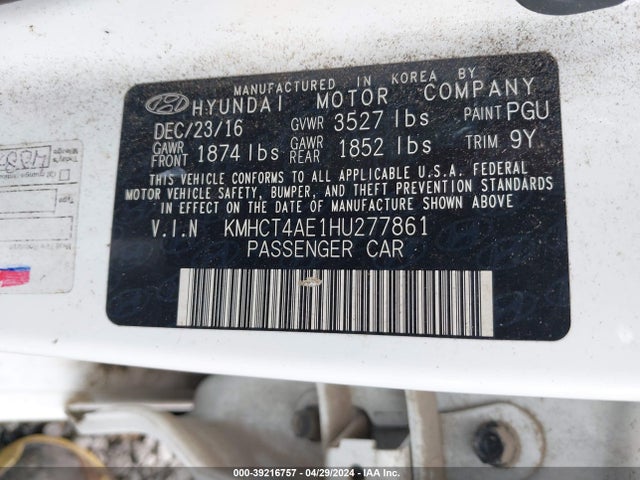 Hyundai ACCENT SE 2017 KMHCT4AE1HU277861 Image 9