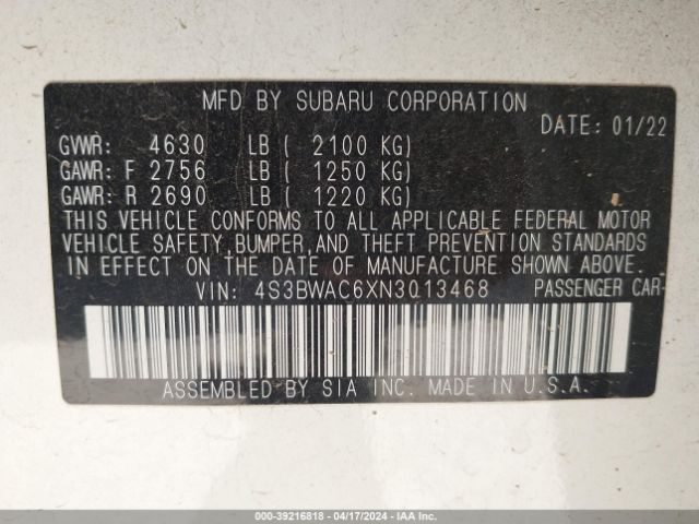 4S3BWAC6XN3013468 Subaru Legacy Premium