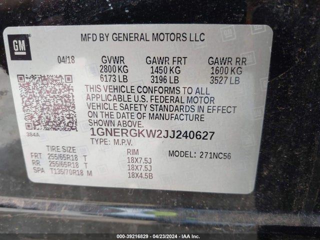 Chevrolet Traverse 1lt 2018 1GNERGKW2JJ240627 Image 9