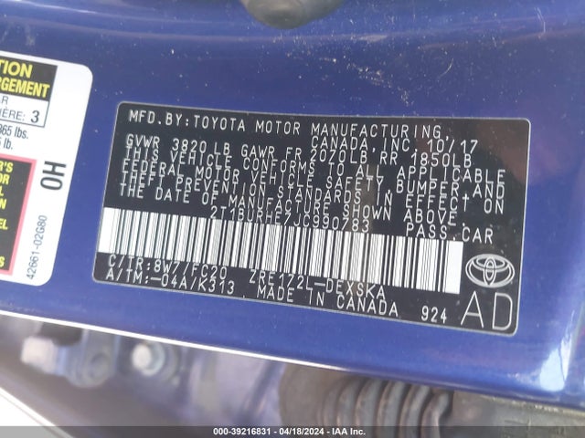 Toyota COROLLA SE 2018 2T1BURHE7JC990783 Image 9