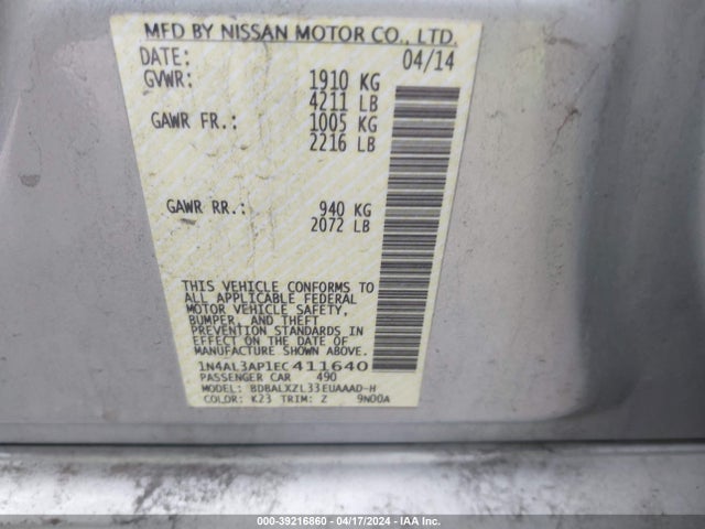 Nissan Altima 2.5 Sl 2014 1N4AL3AP1EC411640 Image 9
