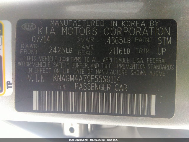 KIA Optima Lx 2015 KNAGM4A79F5560114 Image 9