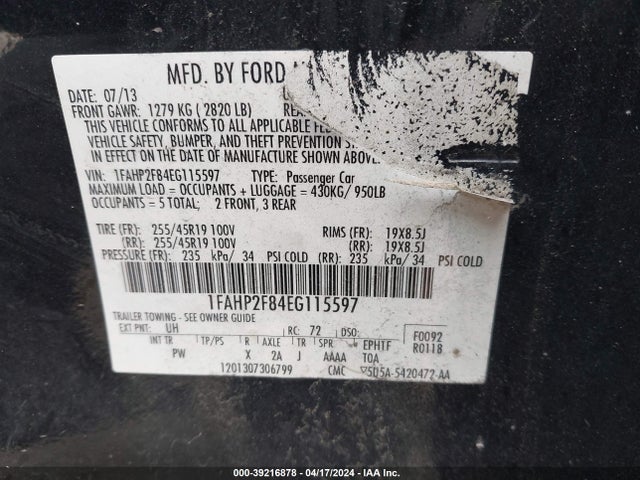 Ford Taurus Limited 2014 1FAHP2F84EG115597 Image 9
