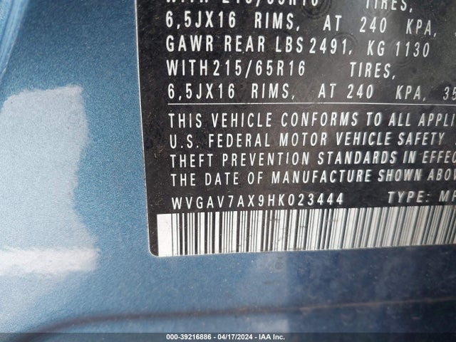 WVGAV7AX9HK023444 Volkswagen Tiguan 2.0t/2.0t S