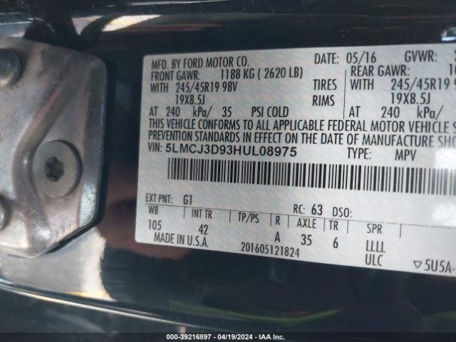 5LMCJ3D93HUL08975 Lincoln Mkc Reserve