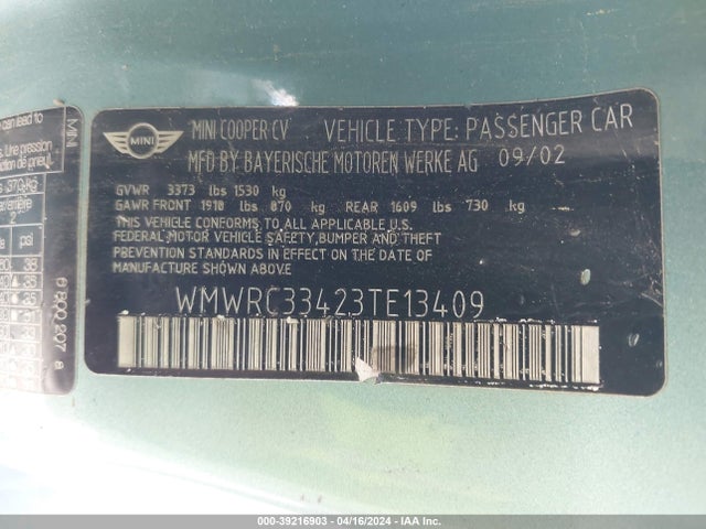 2003 MINI COOPER WMWRC33423TE13409 Photo 8