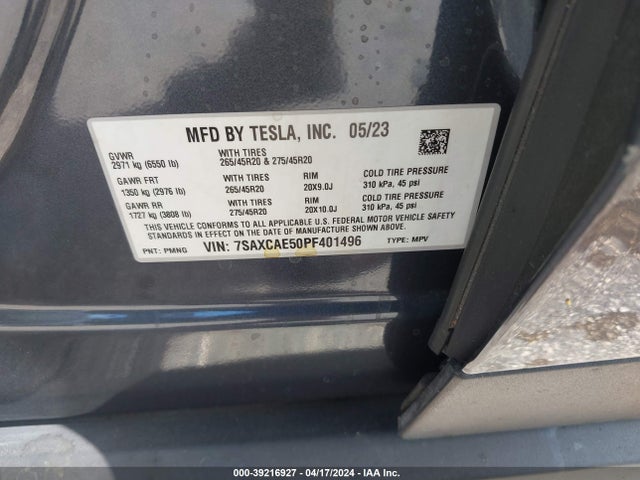 7SAXCAE50PF401496 Tesla Model X Dual Motor All-wheel Drive/standard Range
