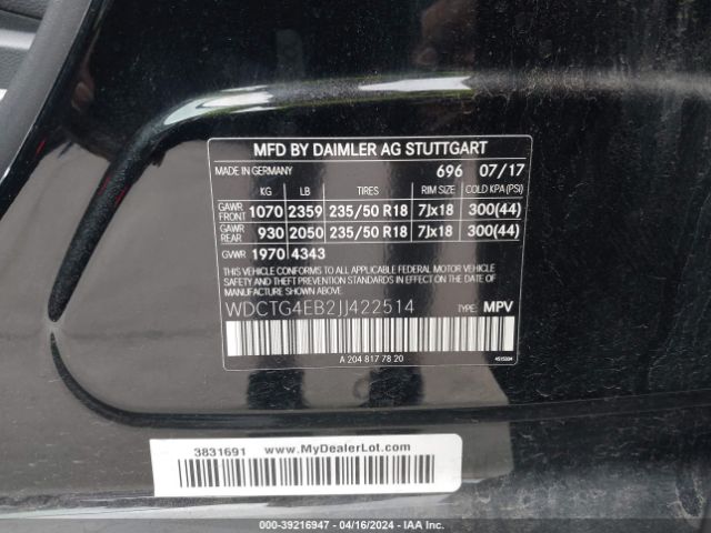 WDCTG4EB2JJ422514 Mercedes-Benz GLA 250