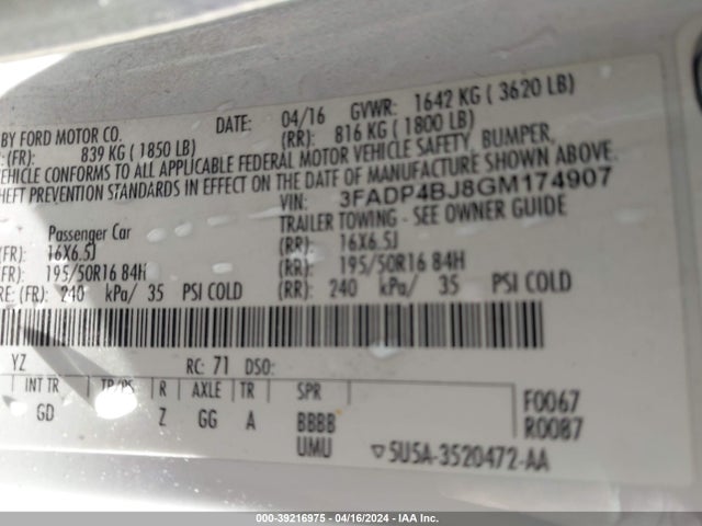 Ford FIESTA SE 2016 3FADP4BJ8GM174907 Image 9