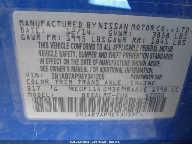 Nissan SENTRA SR 2014 3N1AB7AP9EY341206 Image 9