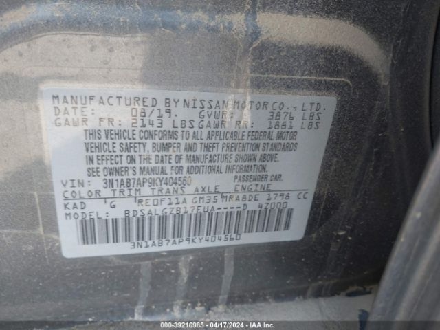 3N1AB7AP9KY404560 Nissan SENTRA SL