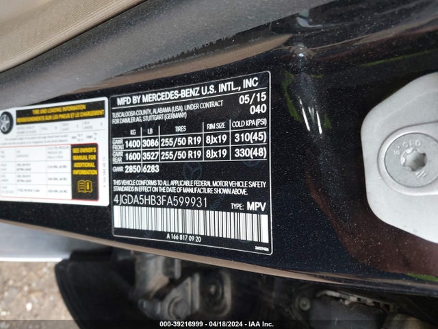 4JGDA5HB3FA599931 Mercedes-Benz Ml 350 4matic