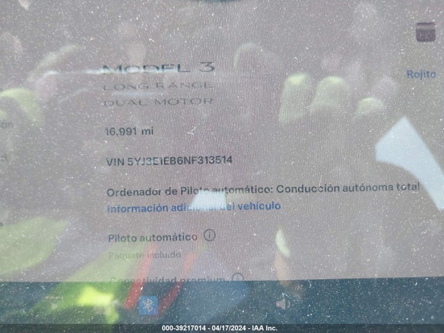 2022 TESLA MODEL 3 5YJ3E1EB6NF313514 Photo 6