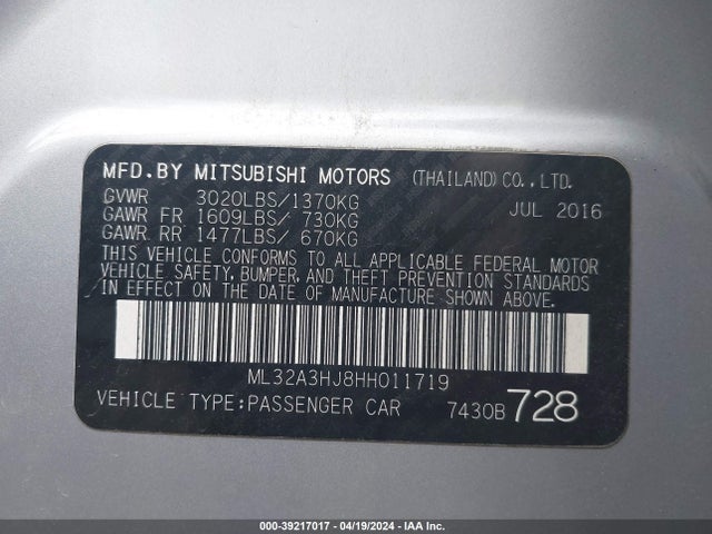 ML32A3HJ8HH011719 Mitsubishi MIRAGE ES
