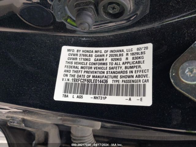 19XFC2F60LE014436 Honda Civic Lx