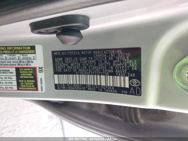 Toyota COROLLA L 2015 2T1BURHE5FC372790 Image 9