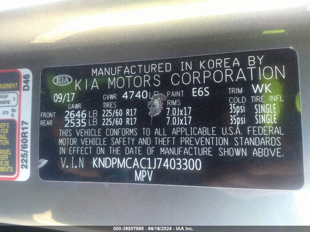 KIA gdi theta ii 2018 KNDPMCAC1J7403300 Image 9
