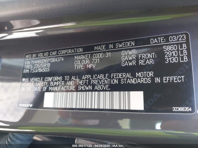 YV4H60DN5P1364374 Volvo Xc60 Recharge Plug-in Hybrid T8 Plus Bright Theme