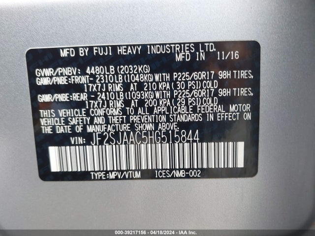 Subaru Forester 2.5i 2017 JF2SJAAC5HG515844 Image 9