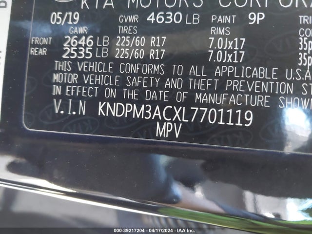 Продажа на аукционе авто 2020 Kia Sportage Lx, vin: KNDPM3ACXL7701119, номер лота: 39217204