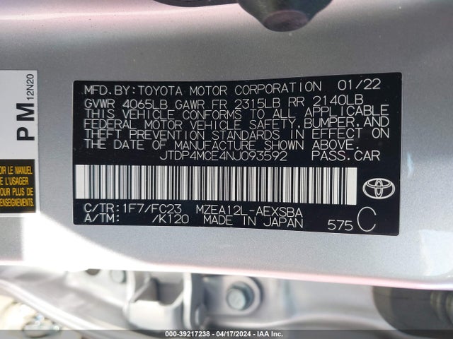 Toyota COROLLA SE 2022 JTDP4MCE4NJ093592 Image 9
