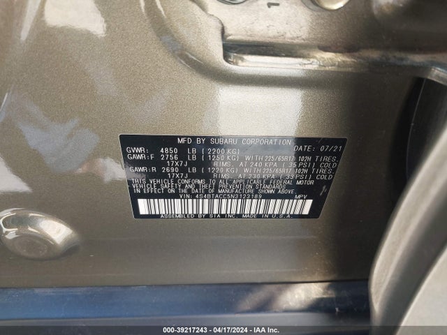 Subaru Outback Premium 2022 4S4BTACC5N3123189 Image 9