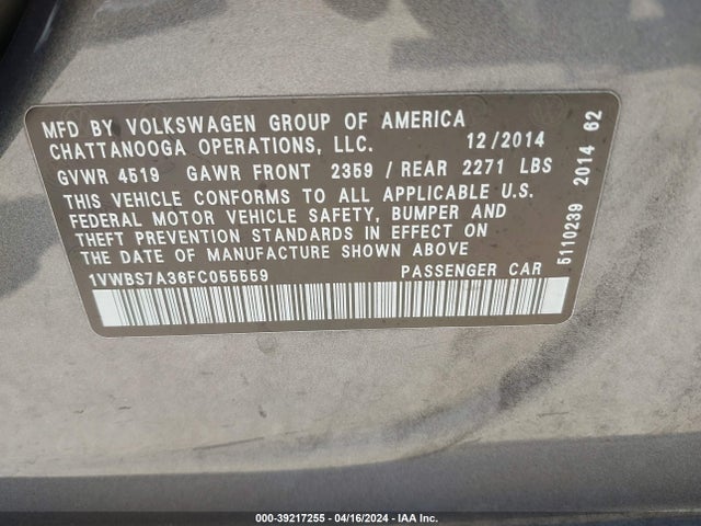 1VWBS7A36FC055559 Volkswagen Passat 1.8t Se