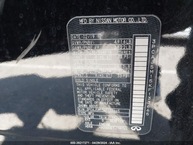 3PCAJ5M15KF133665 Infiniti Qx50 Luxe