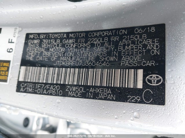 Toyota Prius One 2018 JTDKBRFU7J3604646 Image 9