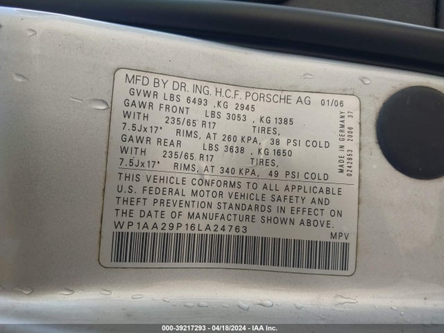 2006 PORSCHE CAYENNE WP1AA29P16LA24763 Photo 8