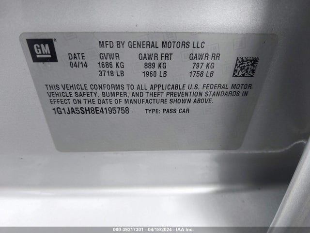 Chevrolet Sonic Ls Auto 2014 1G1JA5SH8E4195758 Image 9