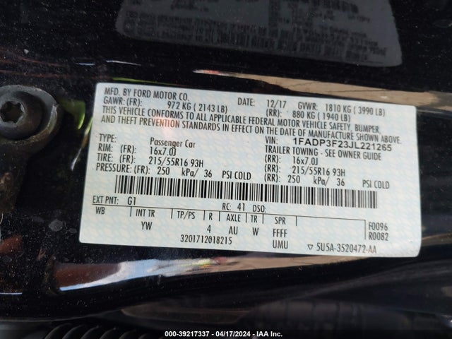 Ford FOCUS SE 2018 1FADP3F23JL221265 Image 9