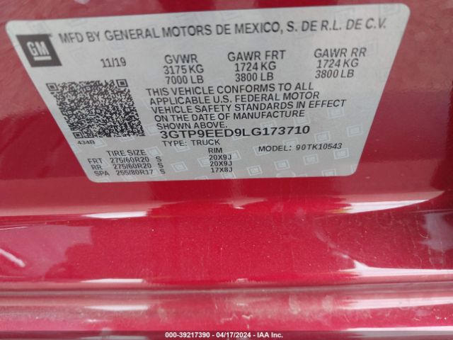 3GTP9EED9LG173710 GMC Sierra 1500 4wd  Short Box At4