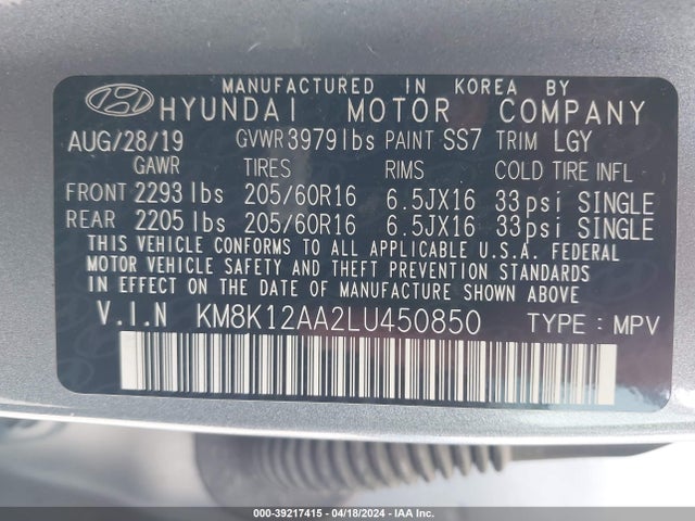 Hyundai Kona Se 2020 KM8K12AA2LU450850 Image 9