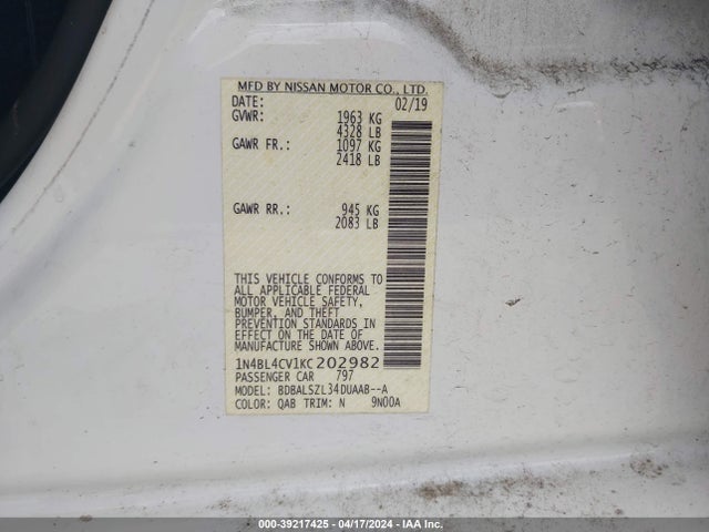 Nissan Altima 2.5 Sr 2019 1N4BL4CV1KC202982 Image 9