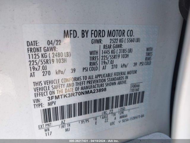 3FMTK3R70NMA23898 Ford Mustang Mach-e Premium